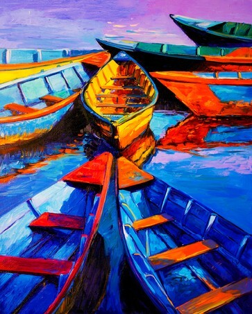 Original Oil Painting on Canvas - Boats and sea - Modern impressionism